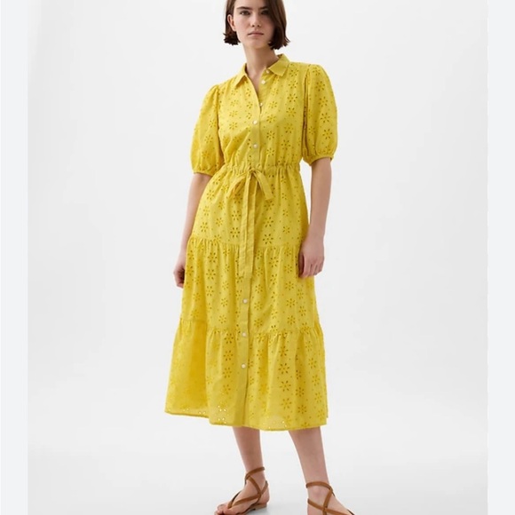 GAP Dresses & Skirts - Gap Eyelet Yellow Button-Down Maxi Dress | large
